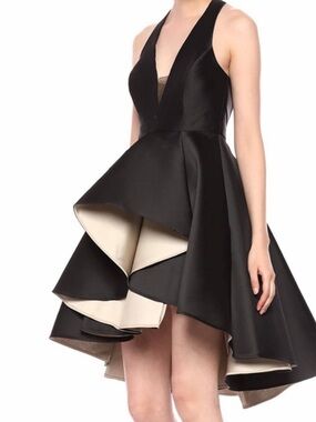 Halston Heritage Black High-Low Dress with Cream Lining